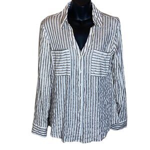 Express the portofino shirt slim large striped metallic gold white blue